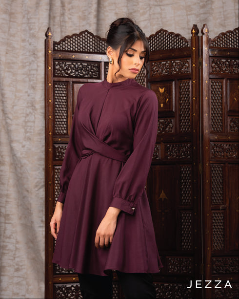 Mandarin Collar Tie-Front Top 62321